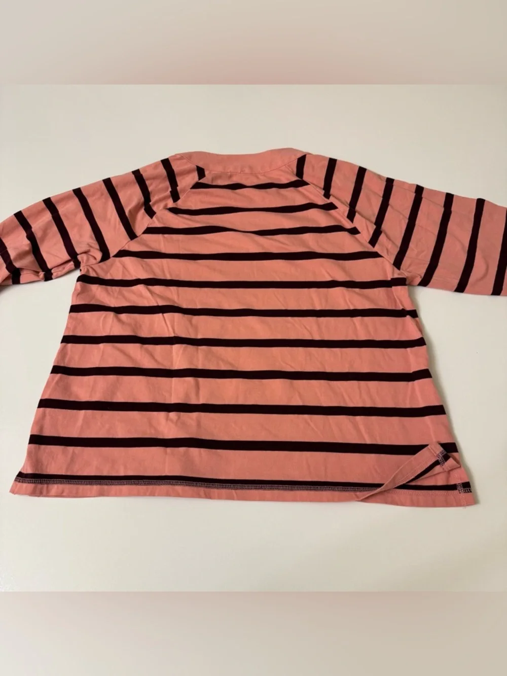 Talbots Pink and Black Striped Button-Shoulder Long Sleeve Top